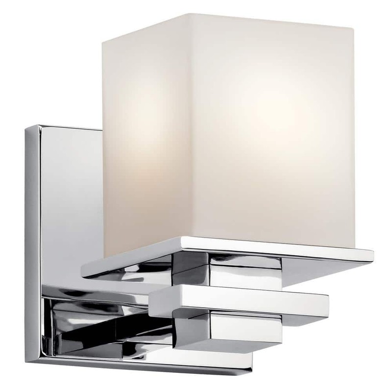 KICHLER Tully 1-Light Chrome Bathroom Wall Sconce Satin Etched Opal Glass Shade