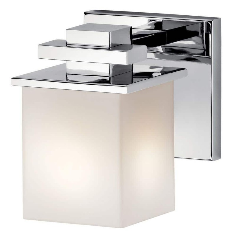 KICHLER Tully 1-Light Chrome Bathroom Wall Sconce Satin Etched Opal Glass Shade - Image 2