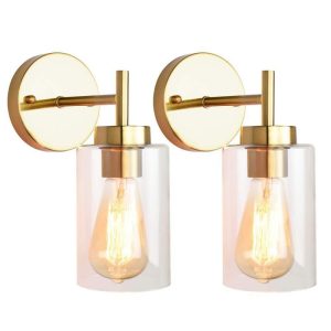 ADSENSTY 7.4 in. 1-Light Gold Dimmable Wall Sconce Bathroom Vanity, Clear Glass