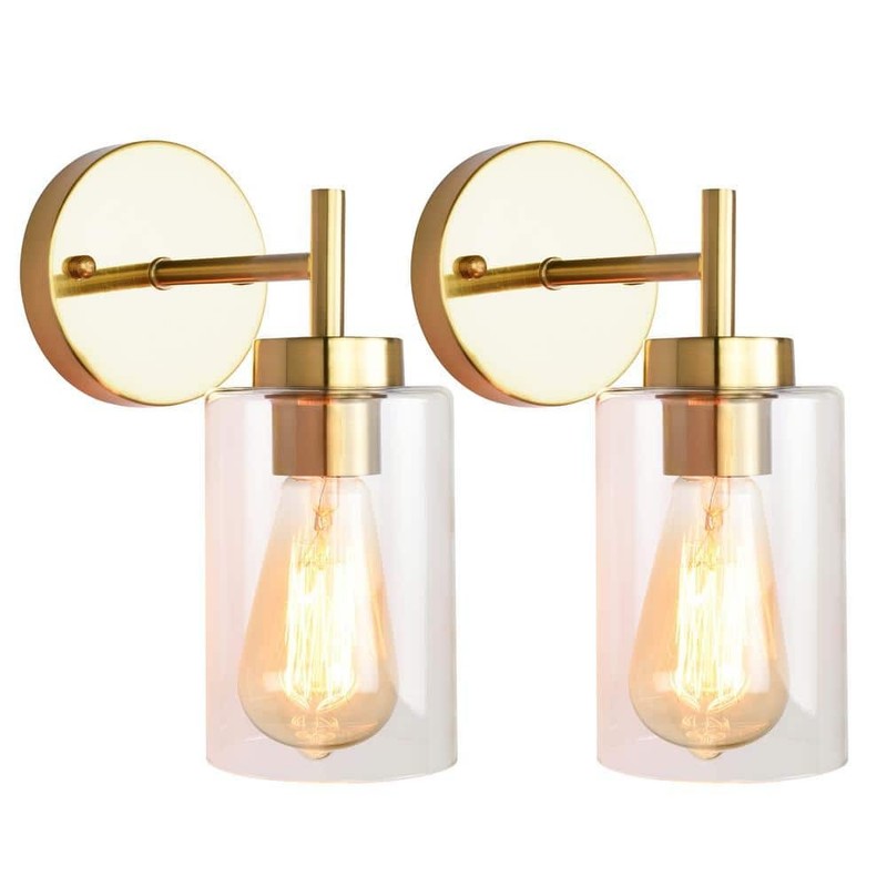 ADSENSTY 7.4 in. 1-Light Gold Dimmable Wall Sconce Bathroom Vanity, Clear Glass