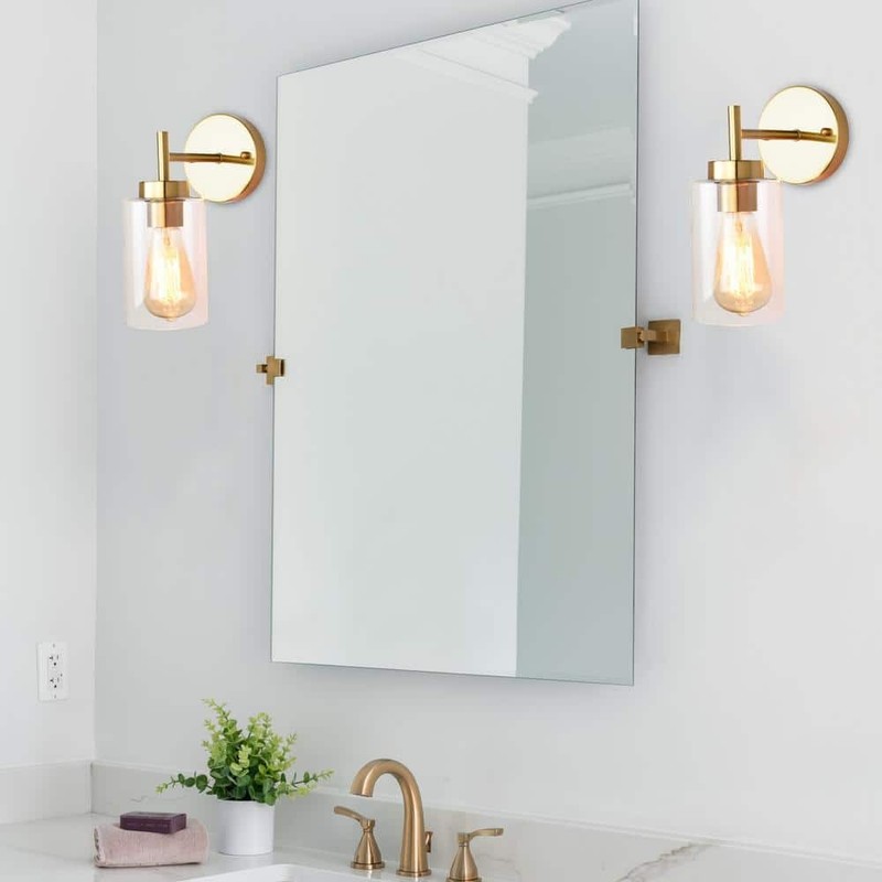 ADSENSTY 7.4 in. 1-Light Gold Dimmable Wall Sconce Bathroom Vanity, Clear Glass - Image 2