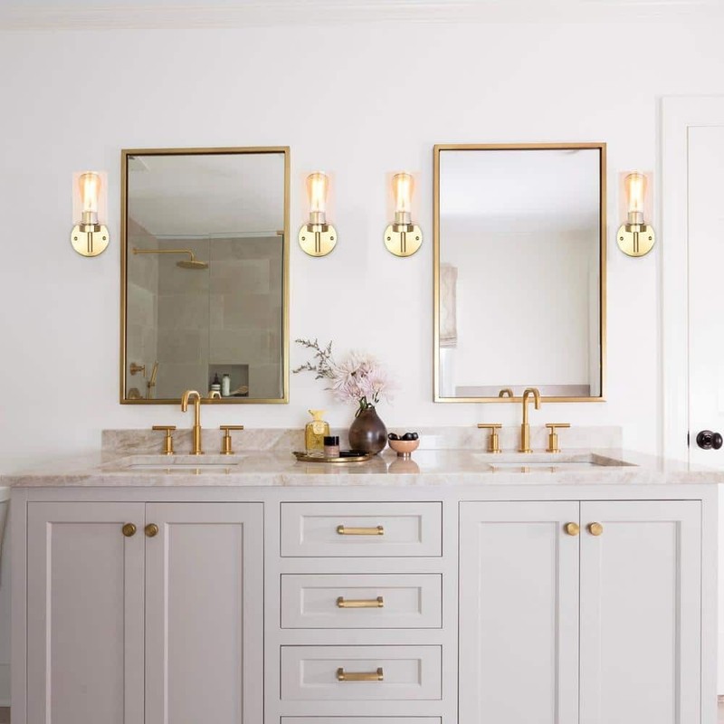 ADSENSTY 7.4 in. 1-Light Gold Dimmable Wall Sconce Bathroom Vanity, Clear Glass - Image 3