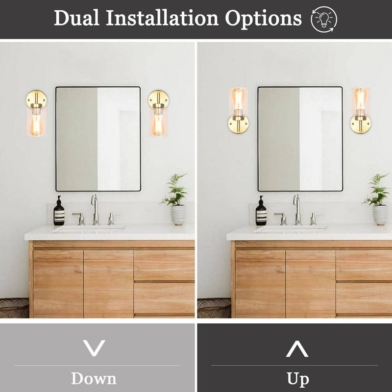 ADSENSTY 7.4 in. 1-Light Gold Dimmable Wall Sconce Bathroom Vanity, Clear Glass - Image 4