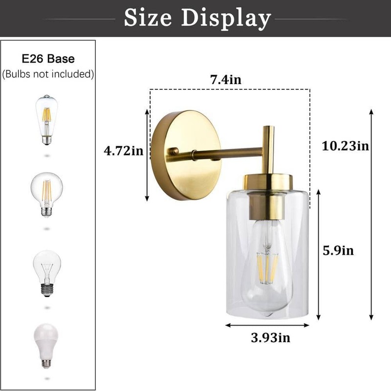 ADSENSTY 7.4 in. 1-Light Gold Dimmable Wall Sconce Bathroom Vanity, Clear Glass - Image 6