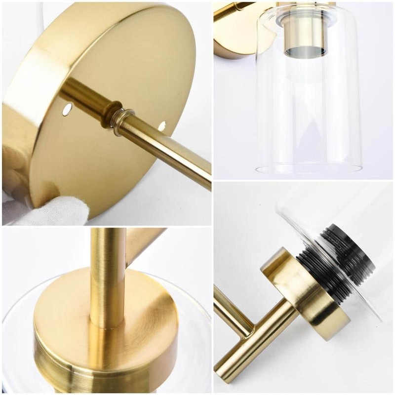 ADSENSTY 7.4 in. 1-Light Gold Dimmable Wall Sconce Bathroom Vanity, Clear Glass - Image 8