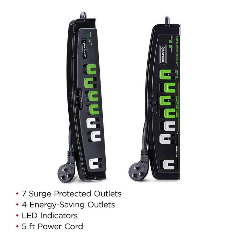CyberPower 5 ft. 7-Outlet Energy Saving Surge Protector with cord, Black - Image 5