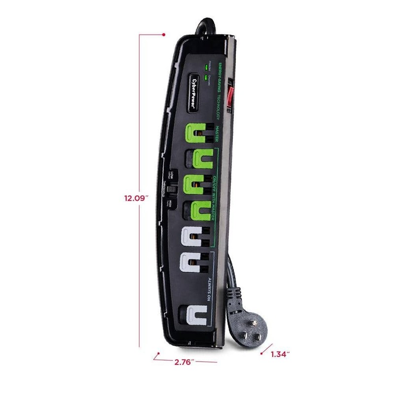 CyberPower 5 ft. 7-Outlet Energy Saving Surge Protector with cord, Black - Image 6