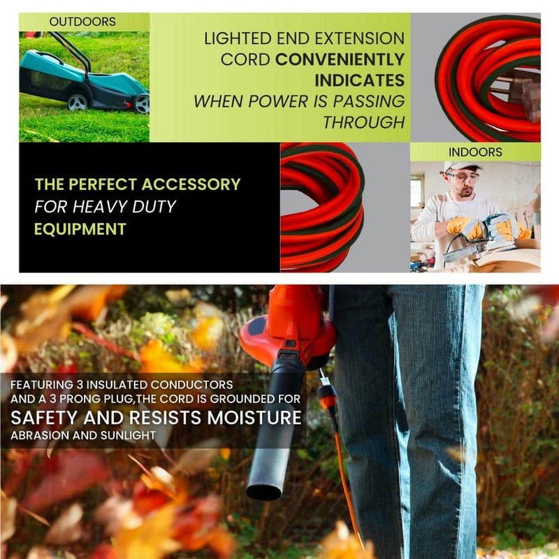 GoGreen Power 25 ft. 16/3 SJTW Outdoor Extension Cord - Orange, Lighted Ends - Image 7