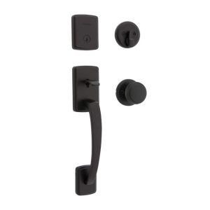 Kwikset Brentford Matte Black Single Cylinder Handleset with Sora Knob Smart Key