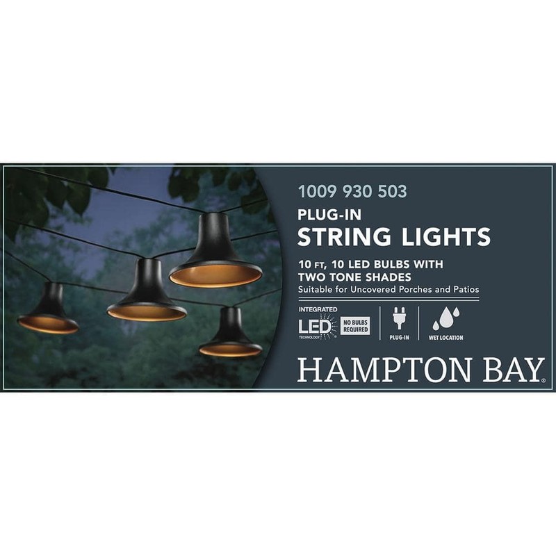 Hampton Bay 10-Light 12 ft. Black Outdoor Plug-In LED Lantern String Light - Image 7