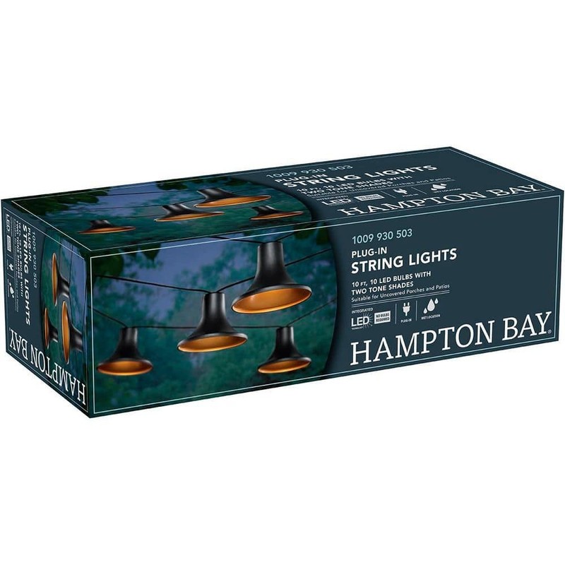 Hampton Bay 10-Light 12 ft. Black Outdoor Plug-In LED Lantern String Light - Image 8