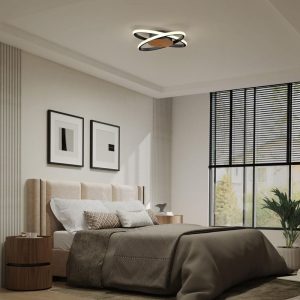 Artika Atomic 15in 1-Light Black Walnut Wood 5CCT LED Flush Mount Fixture