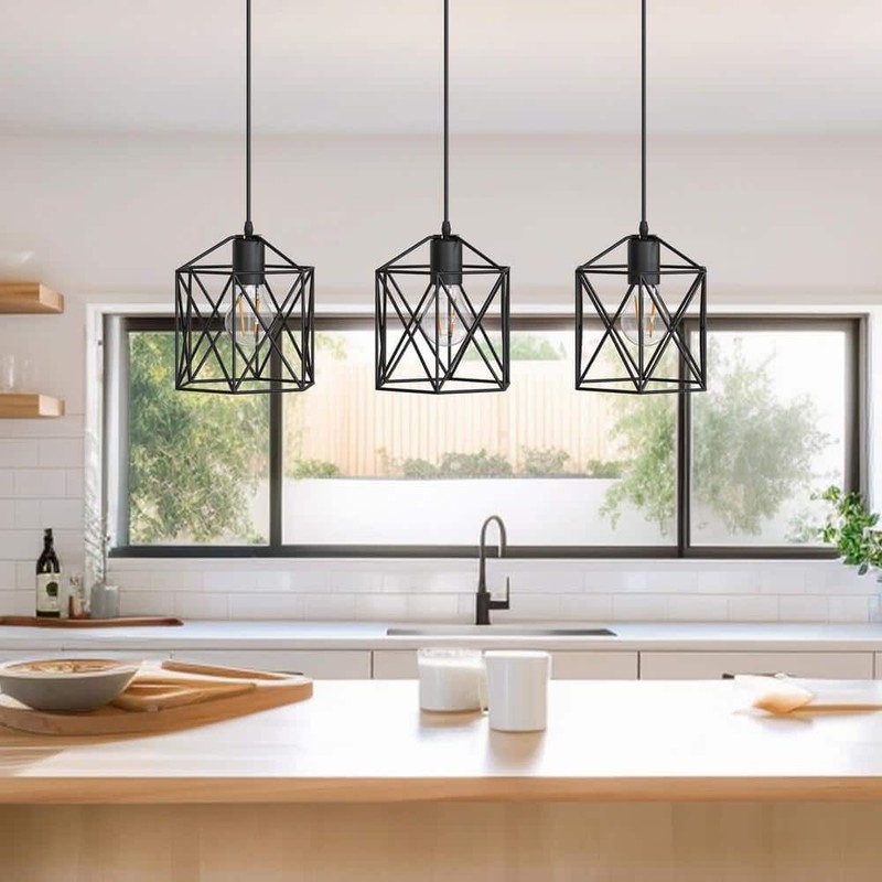 Briignite 20.08" 3-Light Matte Black Industrial Linear Island Chandelier
