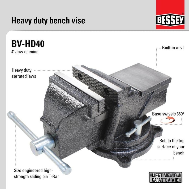 BESSEY 4 in. Heavy-Duty Bench Vise with Swivel Base Hand Tool - Image 7