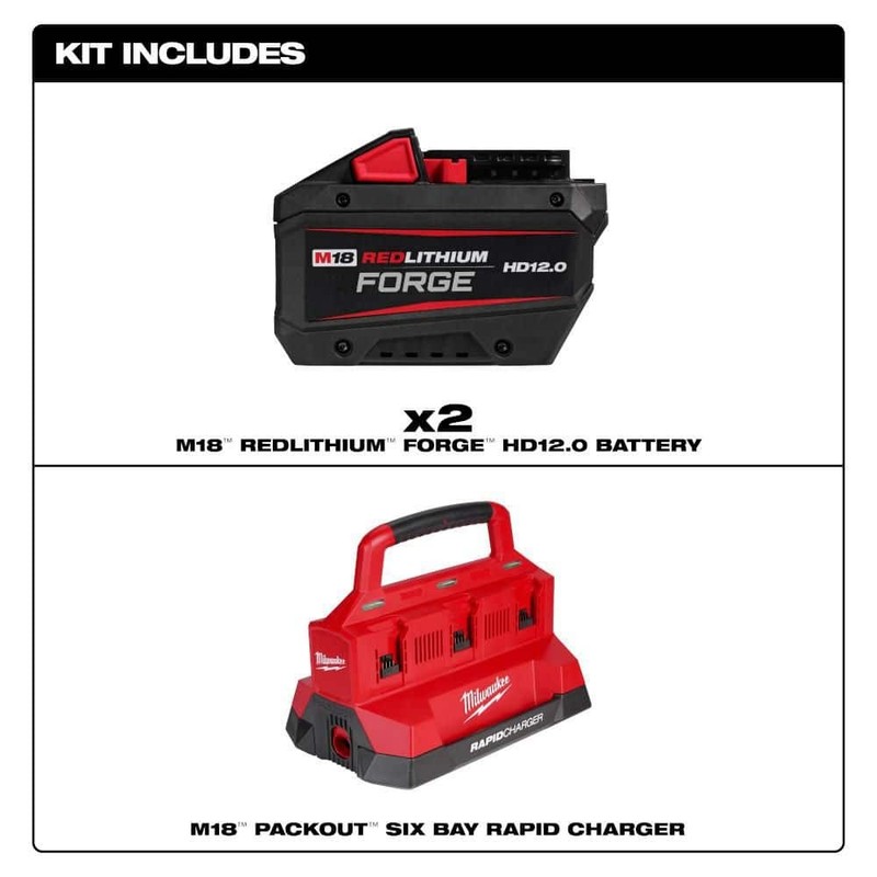 Milwaukee M18 18V Lithium-Ion FORGE Starter Kit, 2x 12.0 Ah Battery, Charger
