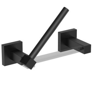 BWE Wall Mounted Toilet Paper Holder Double Post Pivoting Square Matte Black