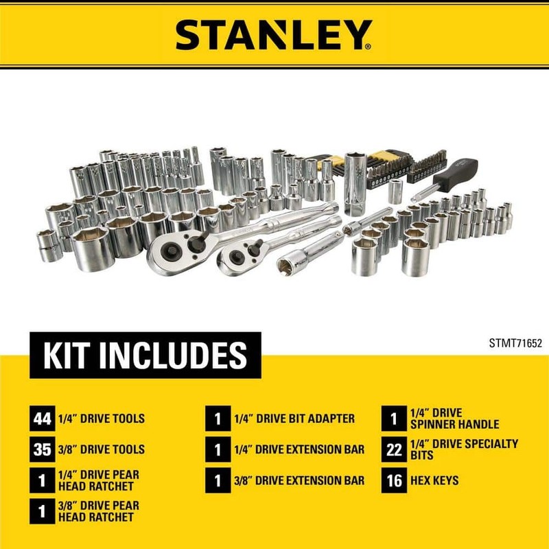 Stanley 3/8 in. and 1/4 in. Drive Socket Set with Ratchets (123-Piece) - Image 2