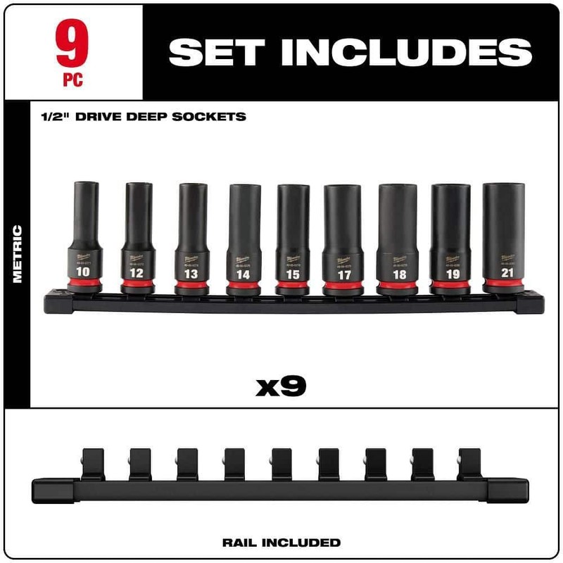 Milwaukee SHOCKWAVE 1/2" Drive Metric Deep Well 6-Point Impact Socket Set 9-Pc - Image 3