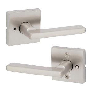 Kwikset Halifax Square Satin Nickel Privacy Bed/Bath Door Handle with Lock