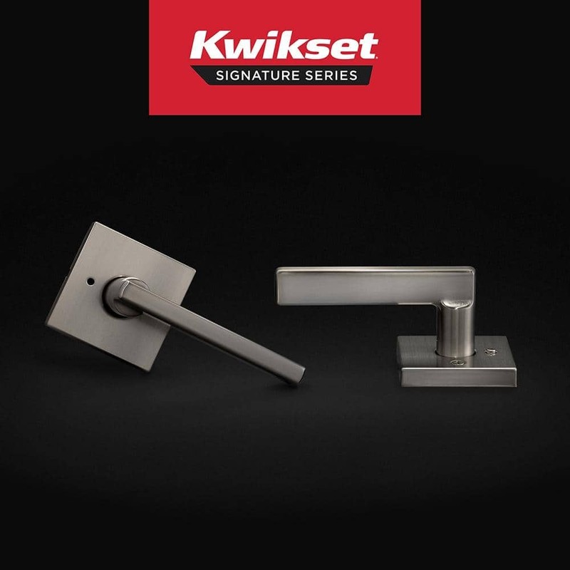 Kwikset Halifax Square Satin Nickel Privacy Bed/Bath Door Handle with Lock - Image 2