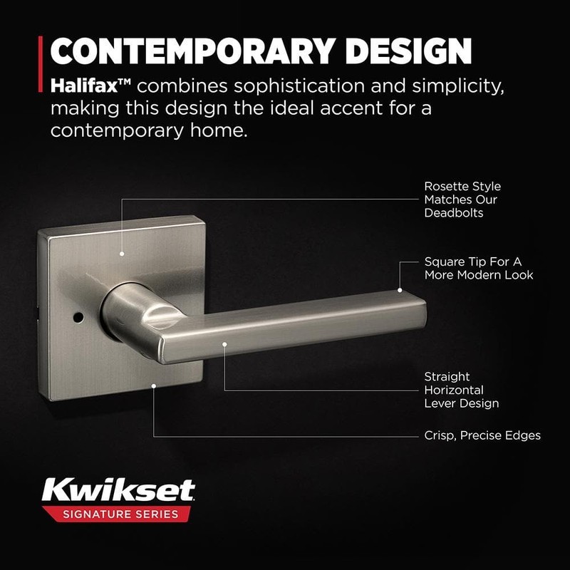 Kwikset Halifax Square Satin Nickel Privacy Bed/Bath Door Handle with Lock - Image 6