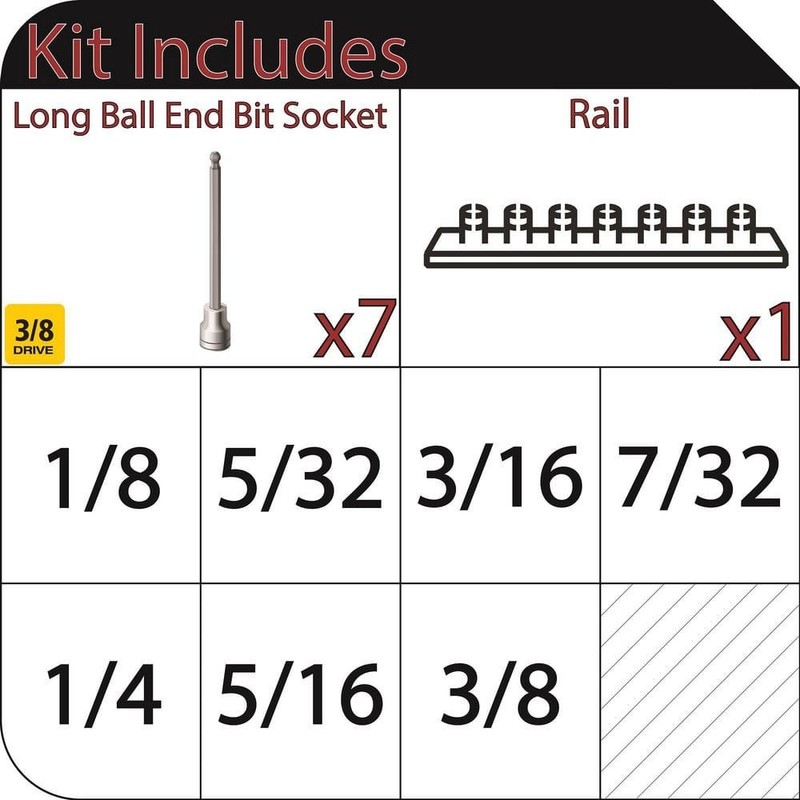 Husky 3/8 in. Drive SAE Long Ball Hex Bit Socket Set (7-Piece) - Image 2