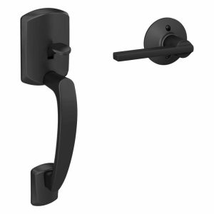 Schlage Greenwich Matte Black Door Handleset Grip with Latitude Door Handle