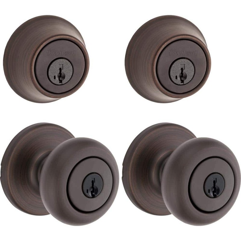Kwikset Cove Venetian Bronze Keyed Entry Door Knob & Deadbolt Project Pack