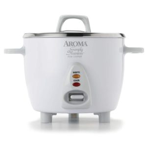 AROMA 6-Cup Stainless Steel Rice Cooker with Measuring Cup & Spatula