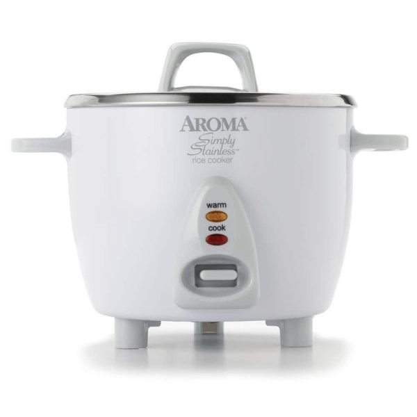 AROMA 6-Cup Stainless Steel Rice Cooker with Measuring Cup & Spatula