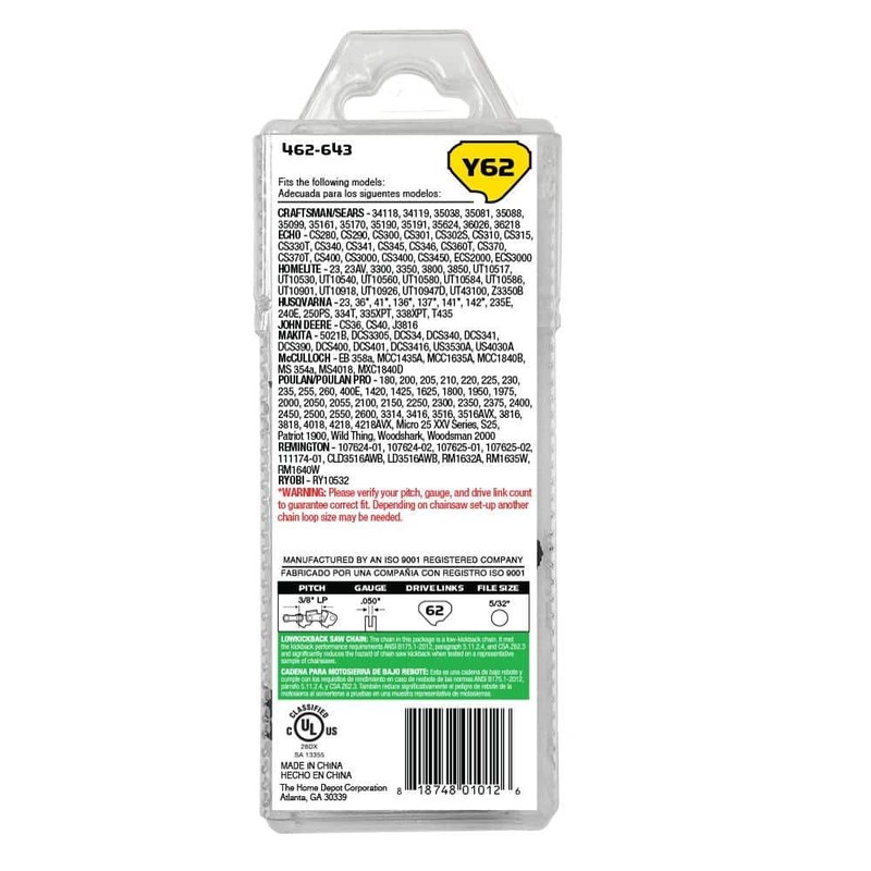 Powercare 18 in. Y62 Semi Chisel Chainsaw Chain - Image 3