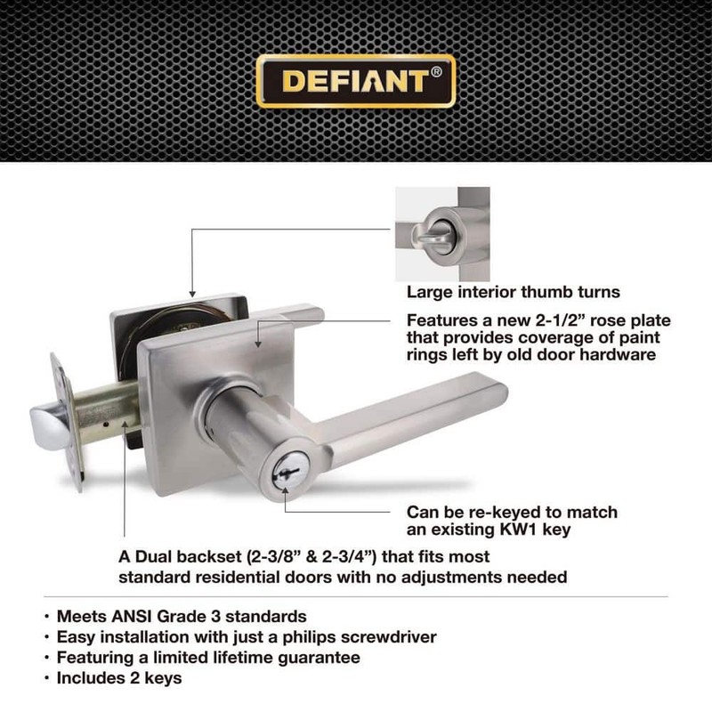 Defiant Tonebridge Satin Nickel Keyed Entry Door Handle with Square Rose - Image 4