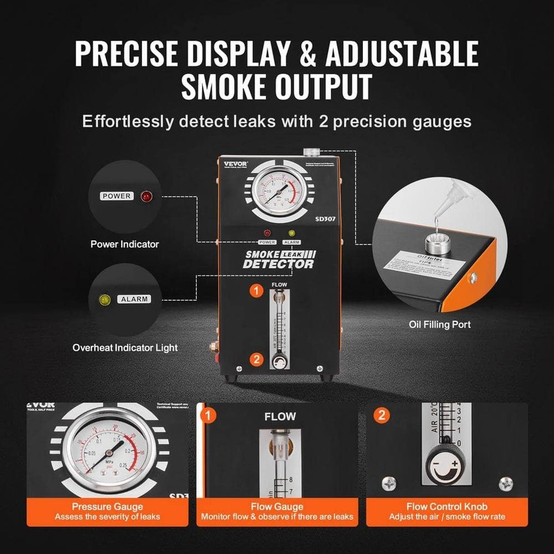 VEVOR Smoke Machine Leak Detector, EVAP Vacuum Tester, Pressure Gauge, Meter - Image 5