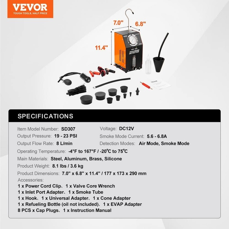VEVOR Smoke Machine Leak Detector, EVAP Vacuum Tester, Pressure Gauge, Meter - Image 7