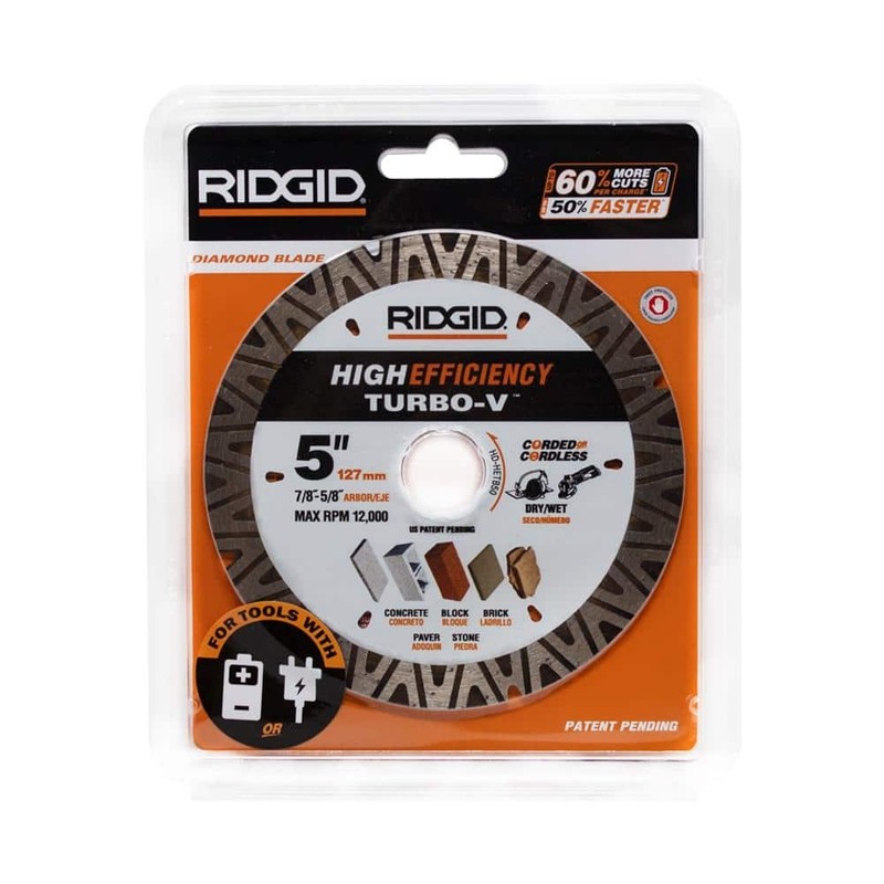 RIDGID TURBO-V 5 in. Turbo Rim Diamond Blade for Masonry High Efficiency Cutting - Image 4