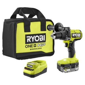 RYOBI ONE+ HP 18V Brushless 1/2 in Hammer Drill Kit w 4.0Ah Battery Charger Bag