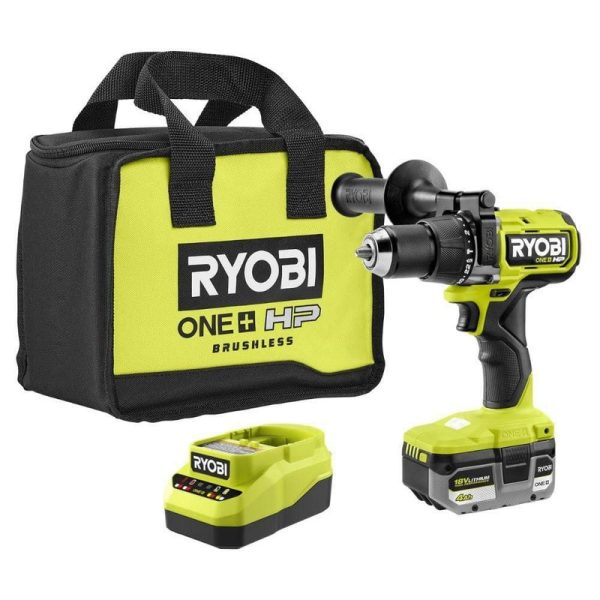 RYOBI ONE+ HP 18V Brushless 1/2 in Hammer Drill Kit w 4.0Ah Battery Charger Bag