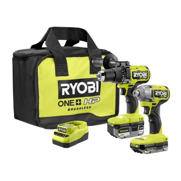 RYOBI ONE+ HP 18V Brushless Cordless 2-Tool Combo Kit, 4.0 Ah & 2.0 Ah Batteries