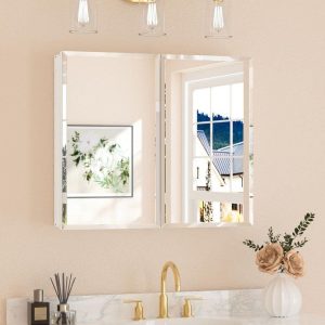 KeonJinn 30"x26" Rectangular Beveled Frameless Medicine Cabinet Surface/Recessed