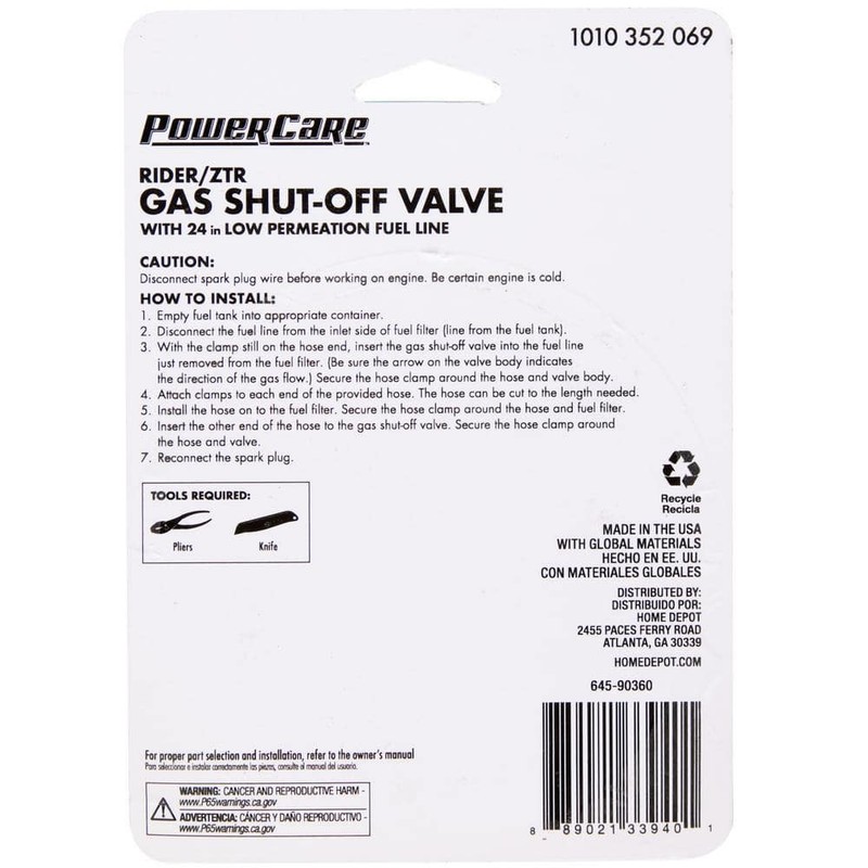 Powercare Universal Gas Shut-Off Valve for Lawn Tractors and Zero-Turn Mowers - Image 2