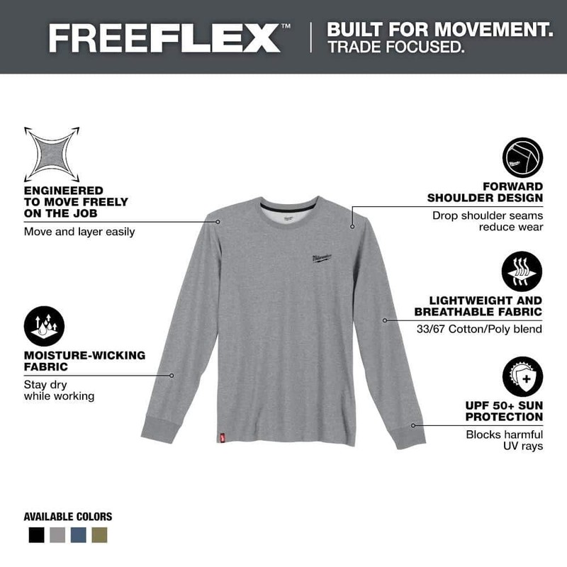 Milwaukee Men's X-Large Gray Cotton/Polyester Long-Sleeve Hybrid Work T-Shirt - Image 2