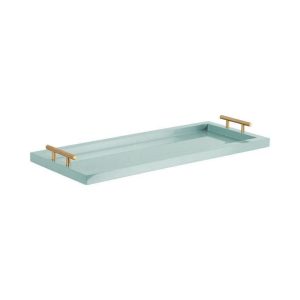 Kate and Laurel Halsey Blue Rectangle Wooden 24 in. Decorative Tray