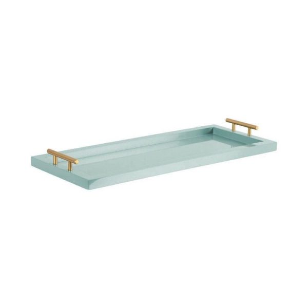Kate and Laurel Halsey Blue Rectangle Wooden 24 in. Decorative Tray