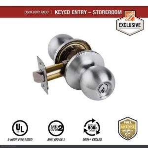 Universal Hardware Commercial Storeroom Knob ANSI Grade 2 Satin Chrome
