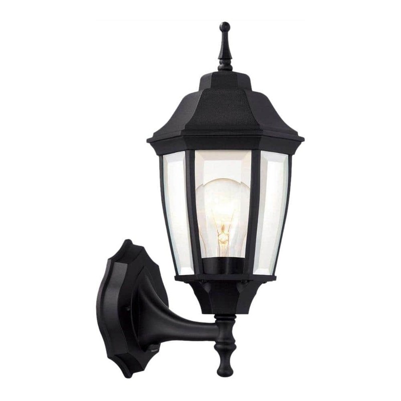 Hampton Bay 14 in. 1-Light Black Hardwired Dusk-to-Dawn Wall Light Sconce