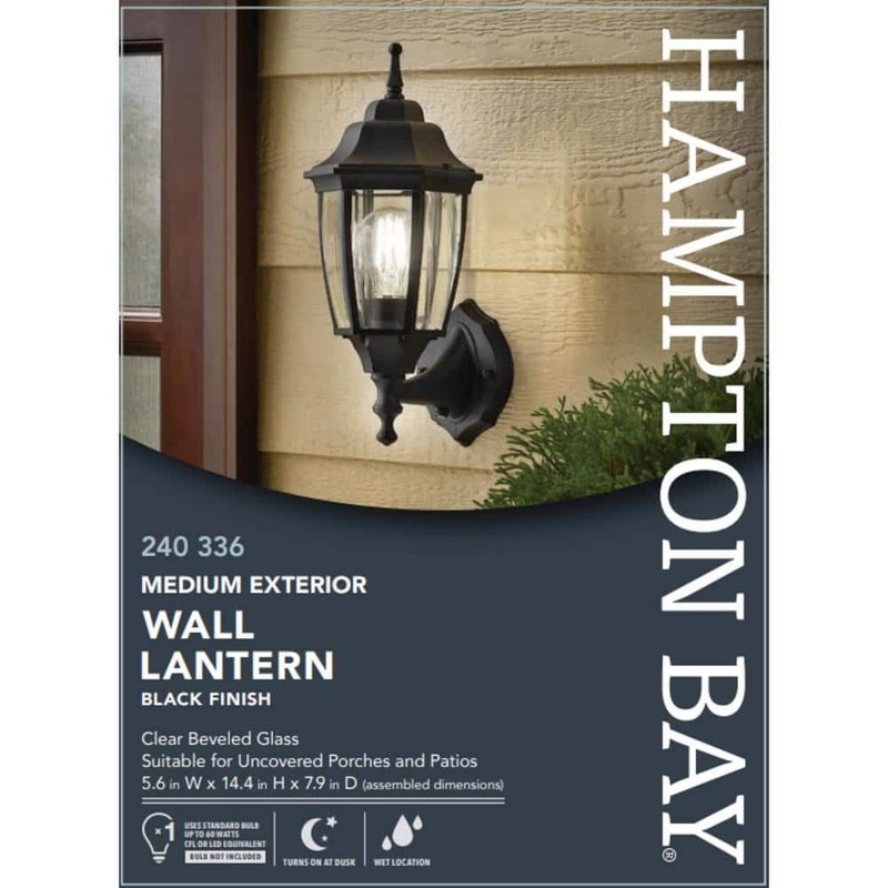 Hampton Bay 14 in. 1-Light Black Hardwired Dusk-to-Dawn Wall Light Sconce - Image 5