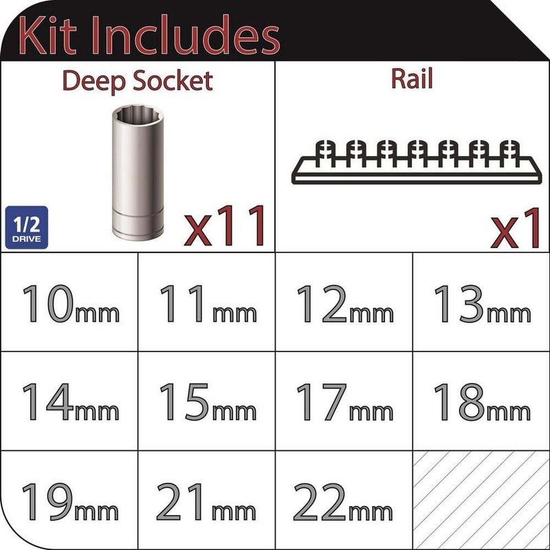 Husky 1/2 in. Drive Deep Metric Socket Set (11-Piece) - Image 2