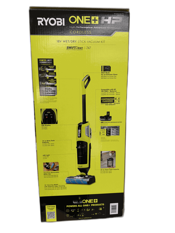 RYOBI ONE+ HP 18V SWIFTClean Wet Dry Stick Mop Vacuum Kit 4.0Ah Battery Charger - Image 16