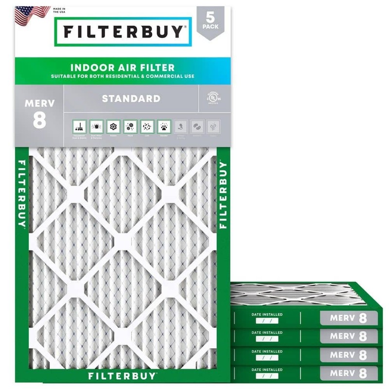 Filterbuy 14x24x1 MERV 8 Dust Defense Pleated HVAC AC Furnace Filters 5-Pack