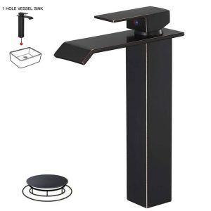 BWE Bathroom Vessel Sink Faucet Single Hole Oil Rubbed Bronze Pop Up Drain